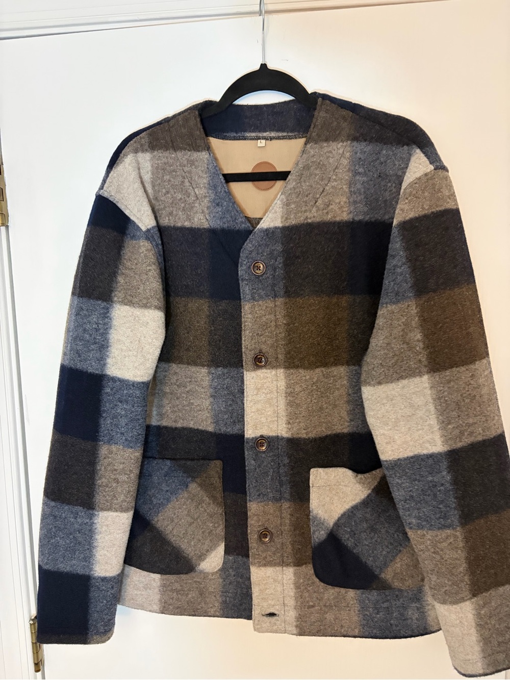 Men's Plaid Button-Front Cardigan Sweater - Navy & Gray